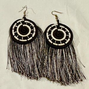 NEW African Handmade Earrings Brown and White